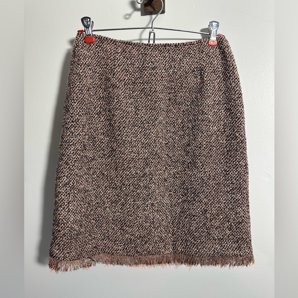Emma James Women’s 6P Pink Black Tweed Fringe Pencil Skirt | SKU 0812‎